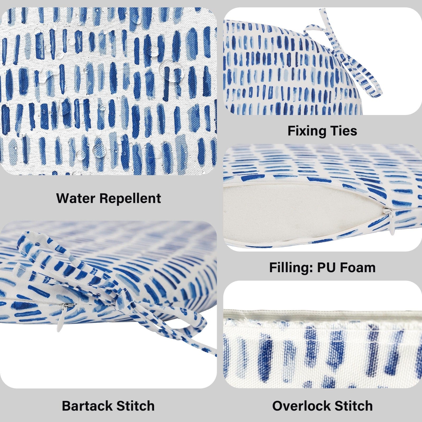 Rockin Cushions IKEA Outdoor Slipcovers Set of 2, Blue Rain U-Shape Outdoor Chair Pad, Removable Covers